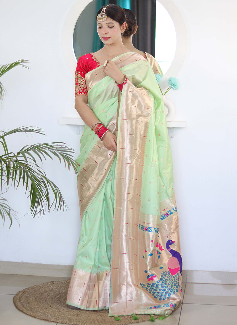 Paithni Silk Pista Saree with Embroidery Work for Party Wear 382462