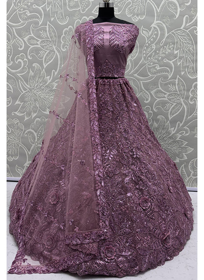 Plum Net Thread Work Wedding Wear Lehenga Choli SW358242