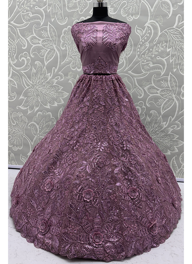 Plum Net Thread Work Wedding Wear Lehenga Choli SW358242
