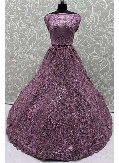 Plum Net Thread Work Wedding Wear Lehenga Choli SW358242