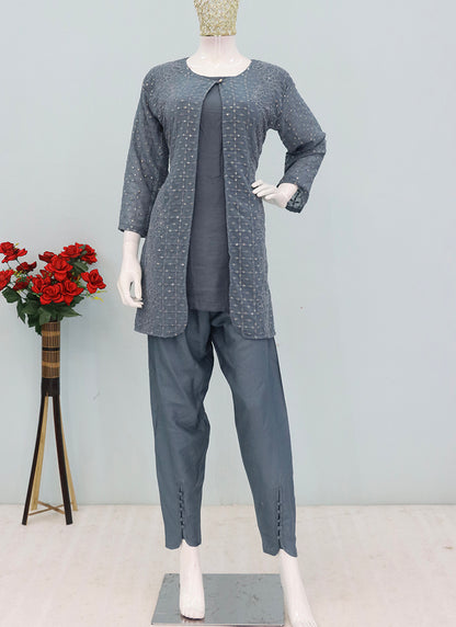Powder Blue Faux Georgette Embroidery Work Casual Wear Readymade Designer Kurti SW959039