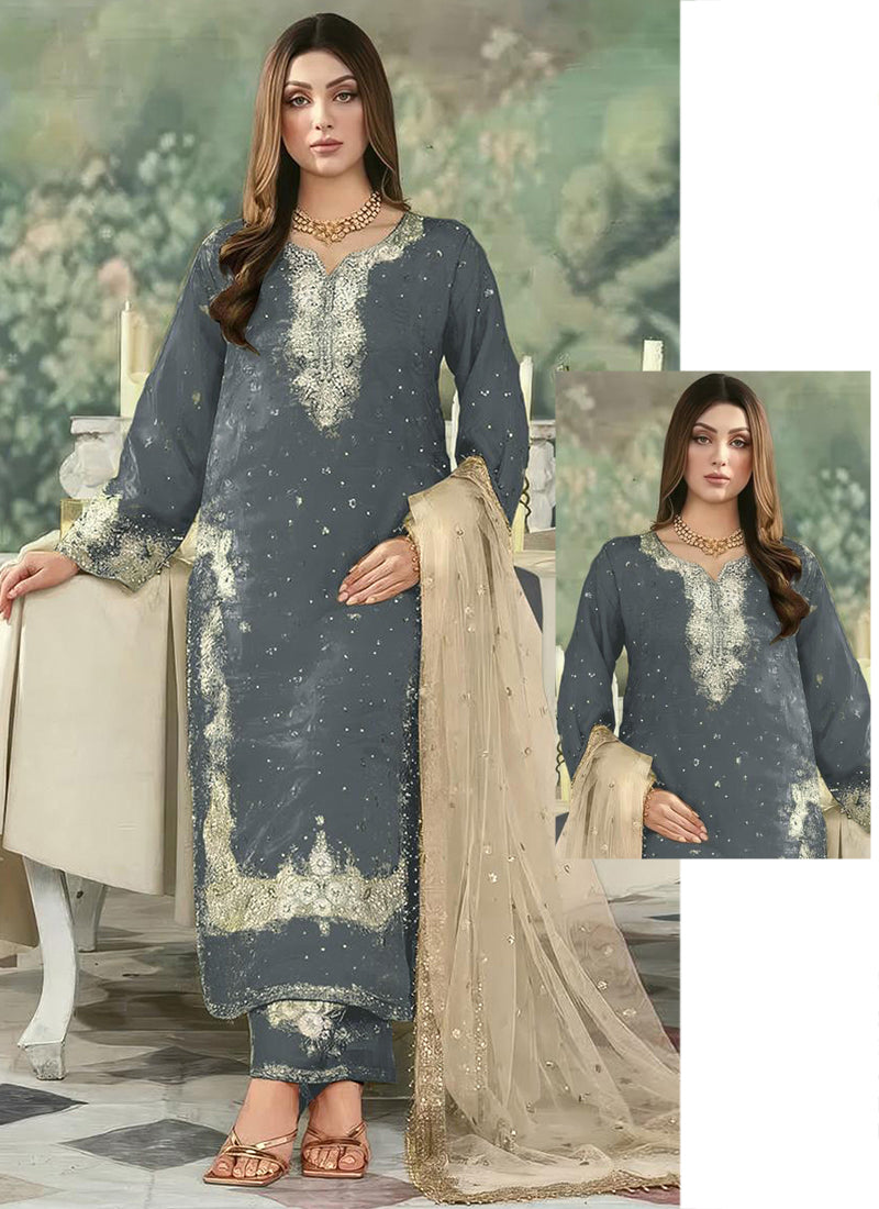 Powder Blue Jimmy Choo Embroidery Work Eid Wear Pakistani Suit-SW846422