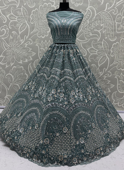 Powder Blue Net Sequins Work Bridal Wear Lehenga Choli SW308467