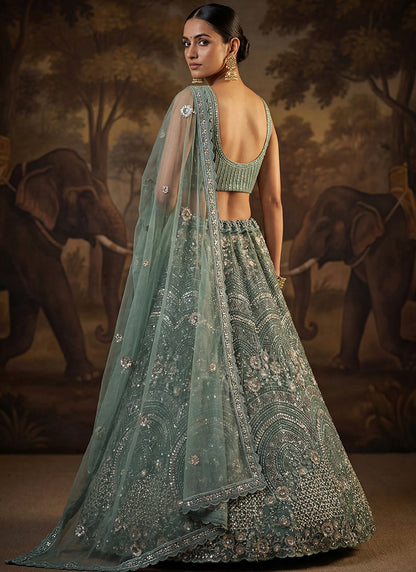 Powder Blue Net Sequins Work Bridal Wear Lehenga Choli SW308467