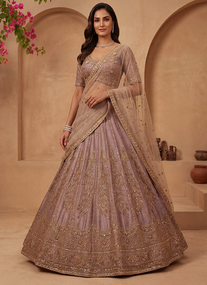 Onion Gadhwal Premium Silk Embroidery Work Wedding Wear Lehenga Choli SW695779
