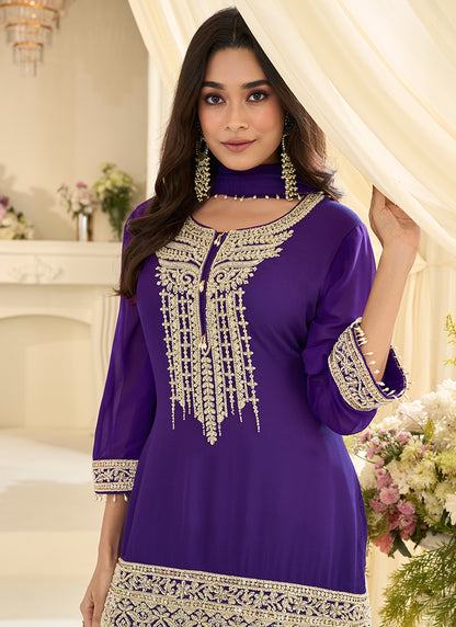 Purple  Georgette Embroidery Work Festival Wear Readymade Sharara Suit SW375313