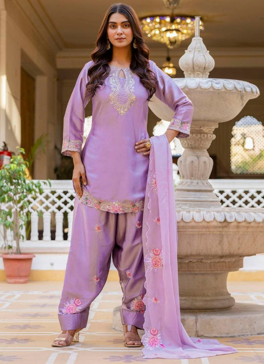 Purple  Satin Silk Embroidery Work Occasional Wear Readymade Salwar Suit SW672202