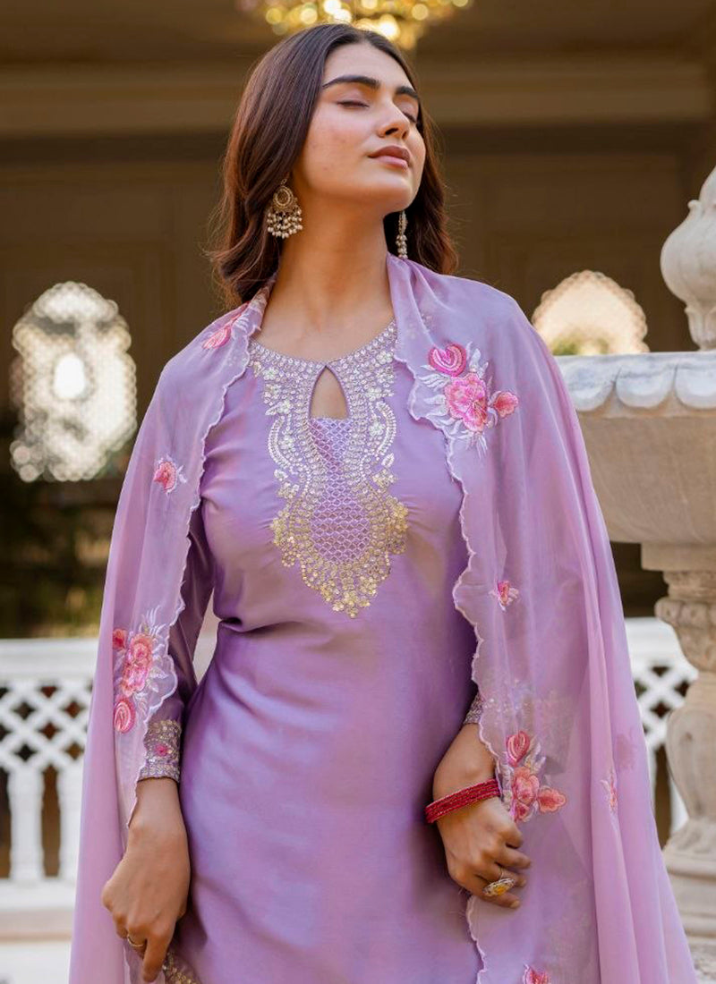 Purple  Satin Silk Embroidery Work Occasional Wear Readymade Salwar Suit SW672202