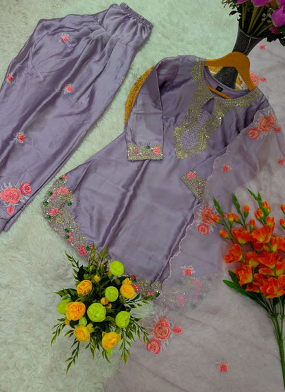 Purple  Satin Silk Embroidery Work Occasional Wear Readymade Salwar Suit SW672202