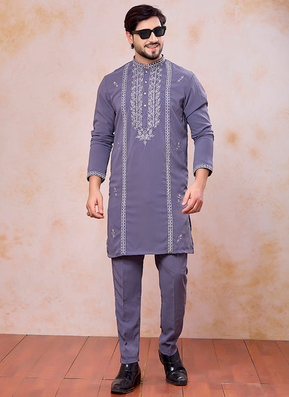 Purple Armani  Mirror Work Occasional Wear Readymade Kurta Pajama SW952354