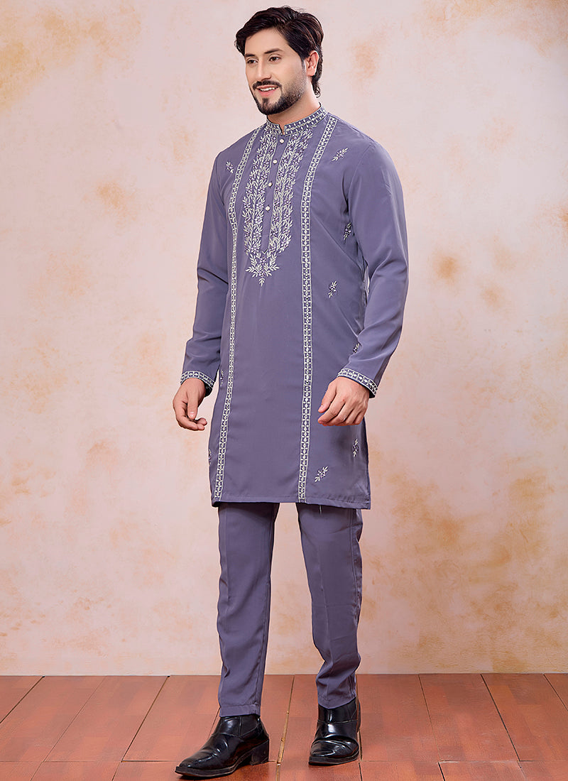 Purple Armani  Mirror Work Occasional Wear Readymade Kurta Pajama SW952354