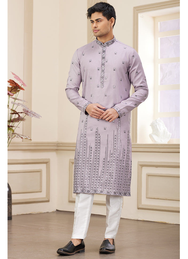Stylish Purple Art Silk Kurta Pajama with Sequins Work