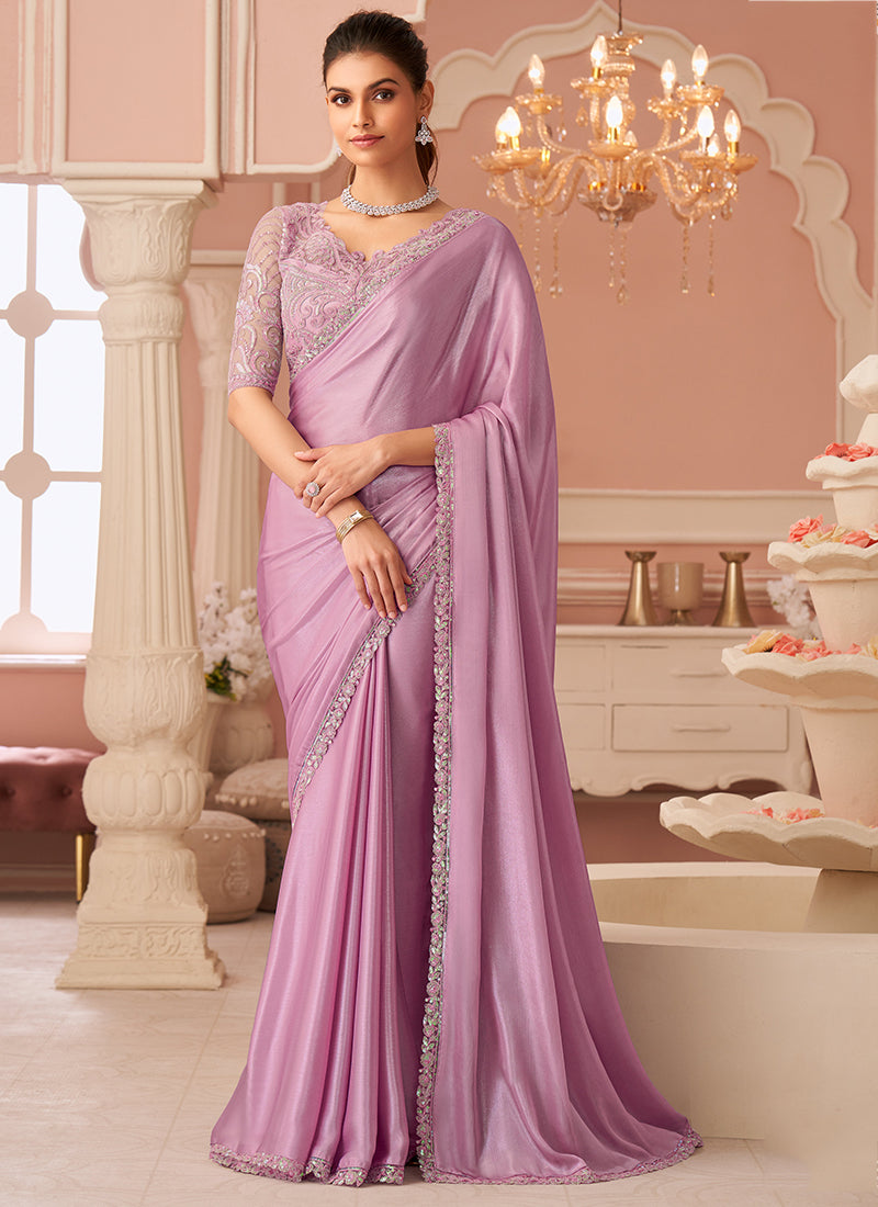 Chiffon Purple Saree with Sequin Work for Occasional Wear 383772