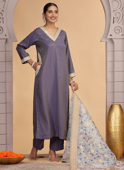 Chiffon Purple Festival Wear Pattern Pc Work Readymade Salwar Suit 386187