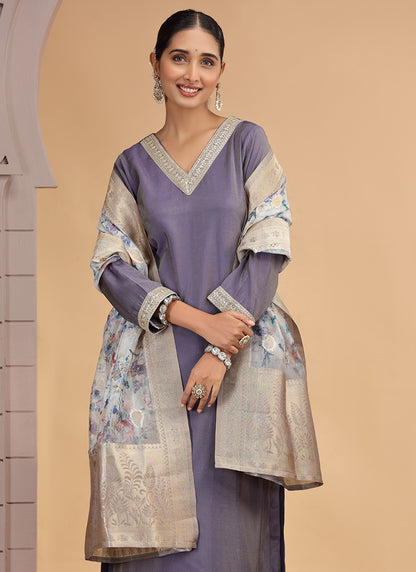 Chiffon Purple Festival Wear Pattern Pc Work Readymade Salwar Suit 386187