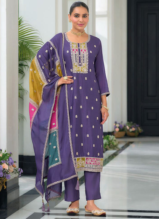 Chinnon Purple Festival Wear Embroidery Work Readymade Salwar Suit 385407