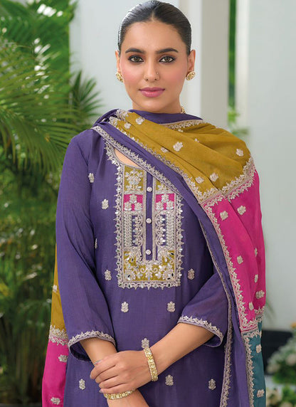 Chinnon Purple Festival Wear Embroidery Work Readymade Salwar Suit 385407