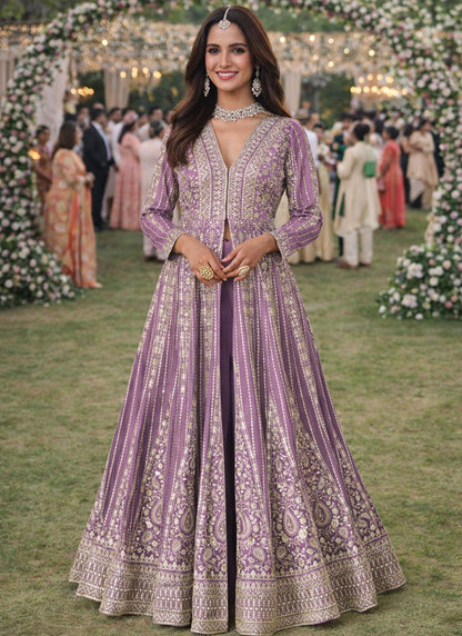 Purple Chinon Silk Embroidery Work Festival Wear Readymade Anarkali Suit SW591557