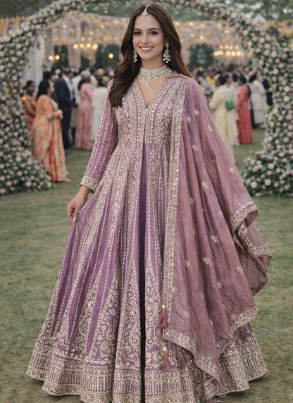 Purple Chinon Silk Embroidery Work Festival Wear Readymade Anarkali Suit SW591557