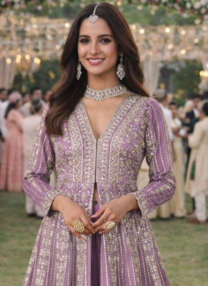 Purple Chinon Silk Embroidery Work Festival Wear Readymade Anarkali Suit SW591557