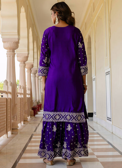 Purple Chinon Silk Sequins Work Festival Wear Readymade Sharara Suit SW334037