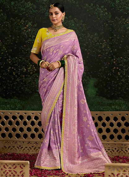 Purple Dola Silk Embroidery Work Festival Wear Saree SW776134