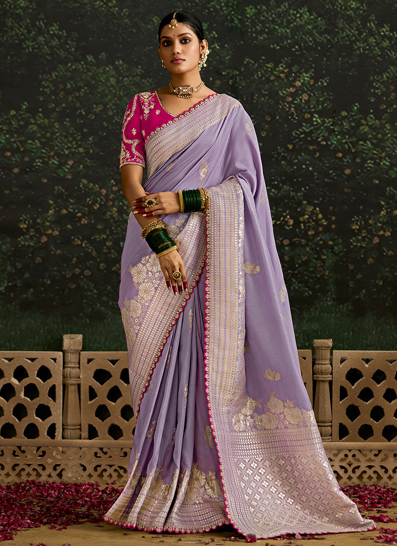 Purple Dola Silk Embroidery Work Festival Wear Saree SW127001
