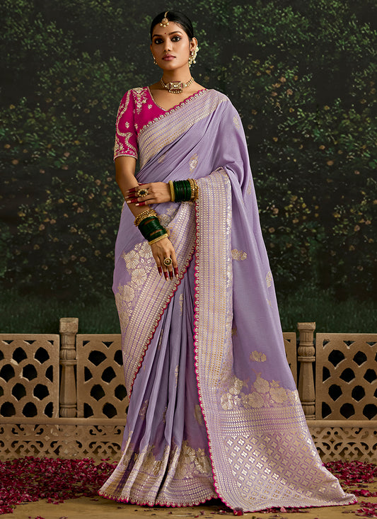 Purple Dola Silk Embroidery Work Festival Wear Saree SW127001