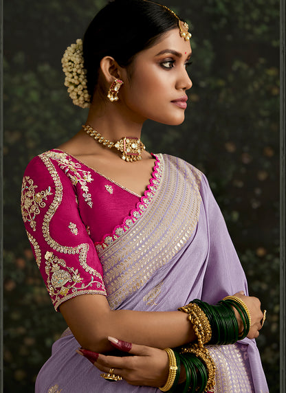 Purple Dola Silk Embroidery Work Festival Wear Saree SW127001