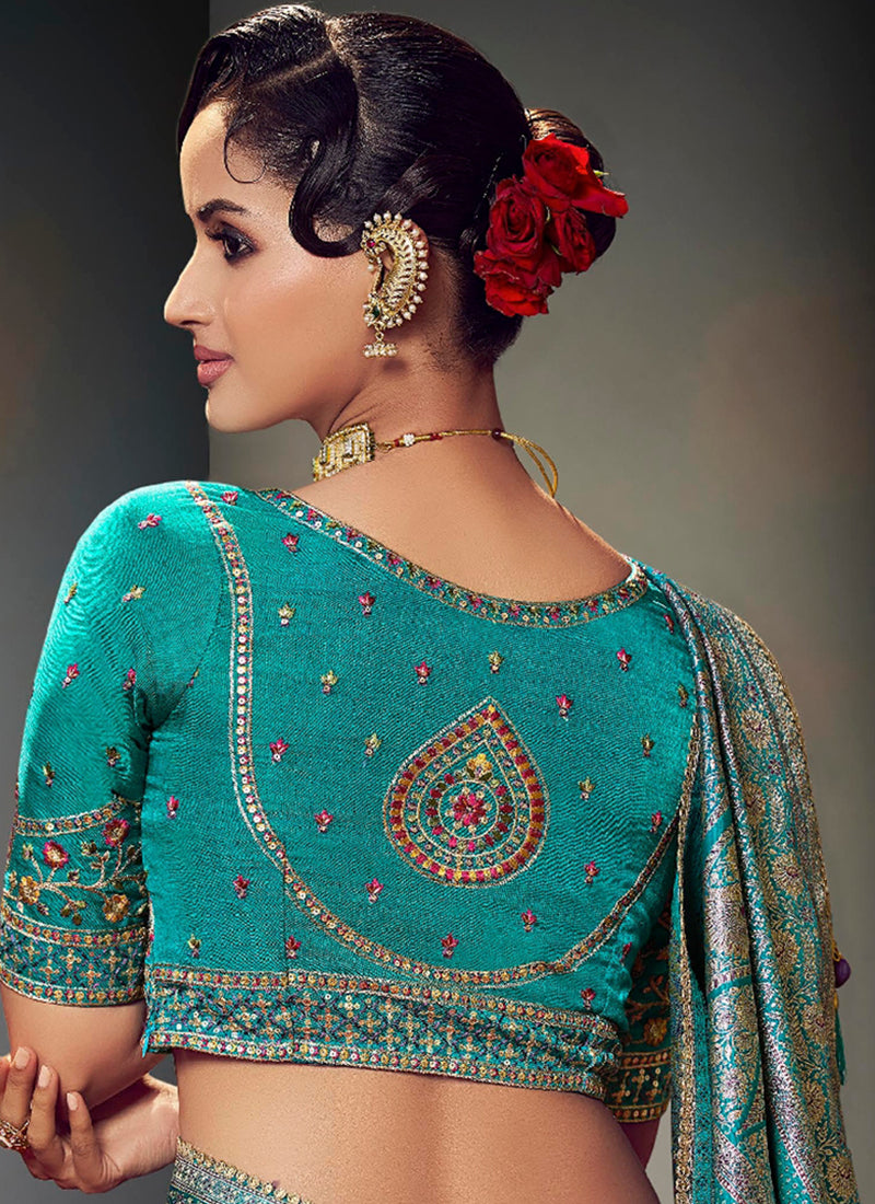 Fancy Fabric Purple Wedding Wear Embroidery Work Saree	385868