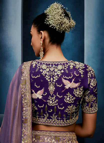 Purple Fancy Silk Embroidery Work Wedding Wear Saree SW658396