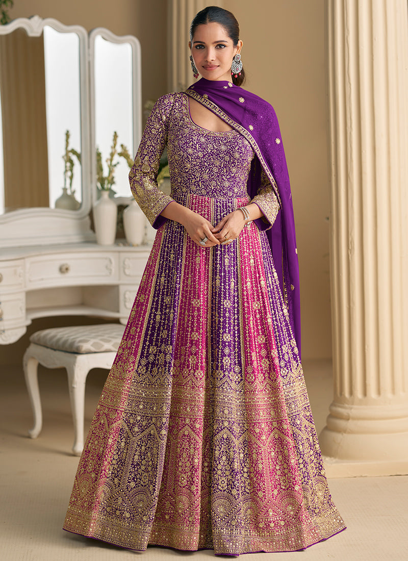 Purple Georgette Embroidery Work Occasional Wear Anarkali Suit SW885912
