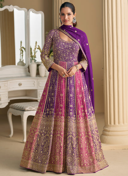 Purple Georgette Embroidery Work Occasional Wear Anarkali Suit SW885912