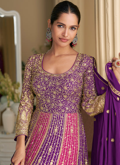 Purple Georgette Embroidery Work Occasional Wear Anarkali Suit SW885912