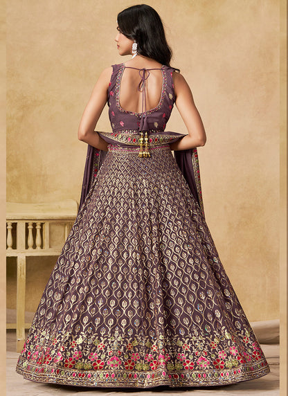 Georgette Purple Wedding Wear Thread Embroidery Work Lehenga Choli 387519