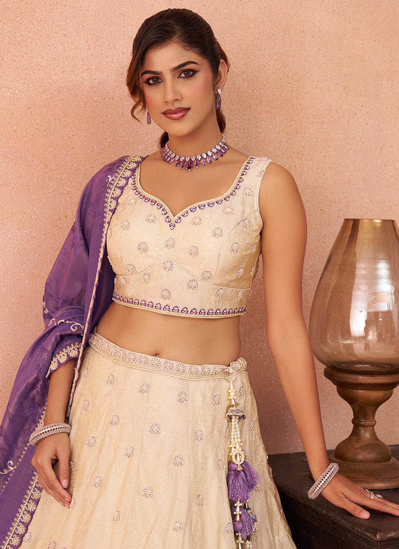 Purple Jaquard Silk Jacquard Occasional Wear Lehenga Choli SW252232