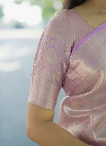 Kanchipuram Silk Purple Festive Wear Weaving Work Saree 386355