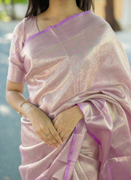 Kanchipuram Silk Purple Festive Wear Weaving Work Saree 386355