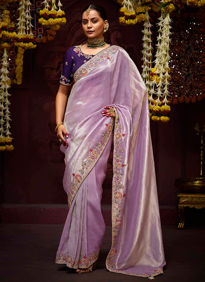 Purple Kanjivaram Silk Sequins Work  Party Wear Saree SW180508