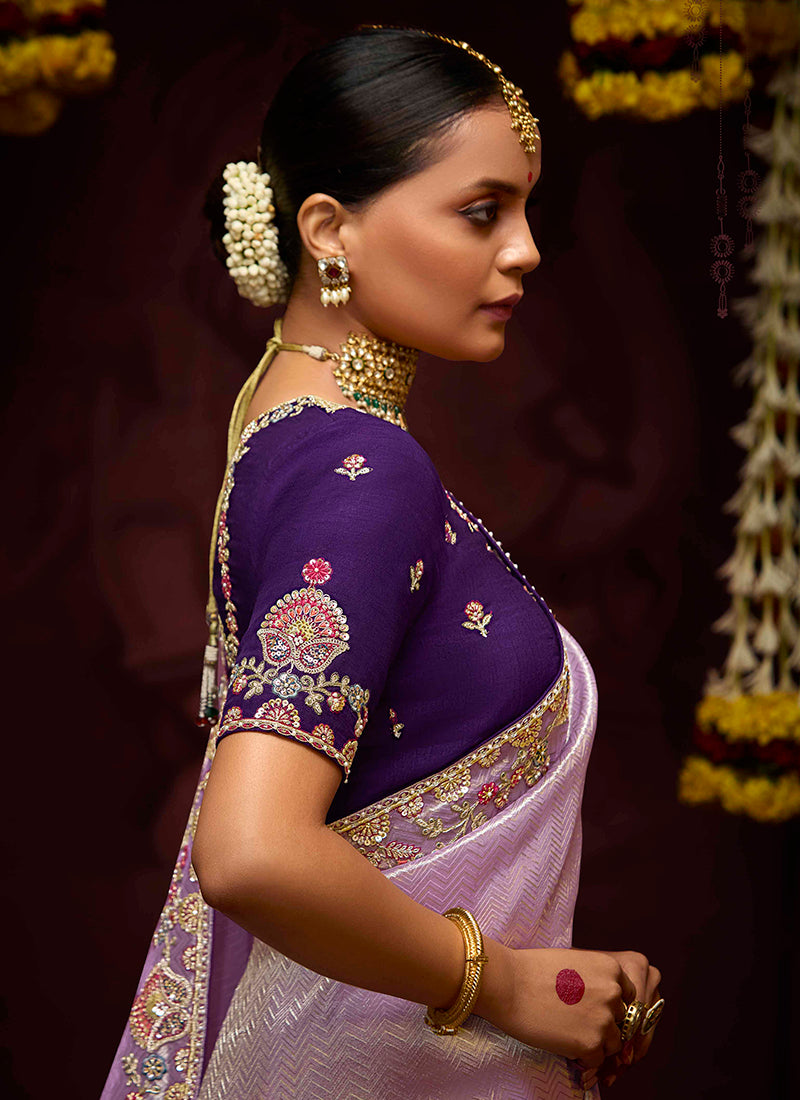 Purple Kanjivaram Silk Sequins Work  Party Wear Saree SW180508