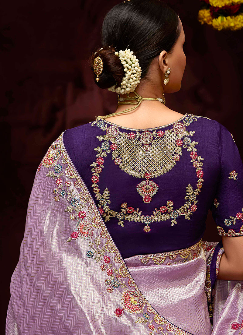 Purple Kanjivaram Silk Sequins Work  Party Wear Saree SW180508