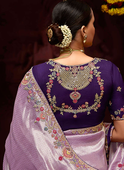 Purple Kanjivaram Silk Sequins Work  Party Wear Saree SW180508