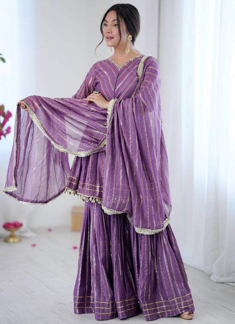Purple Mul Chander Mirror Work Festival Wear Readymade Sharara Suit SW135452