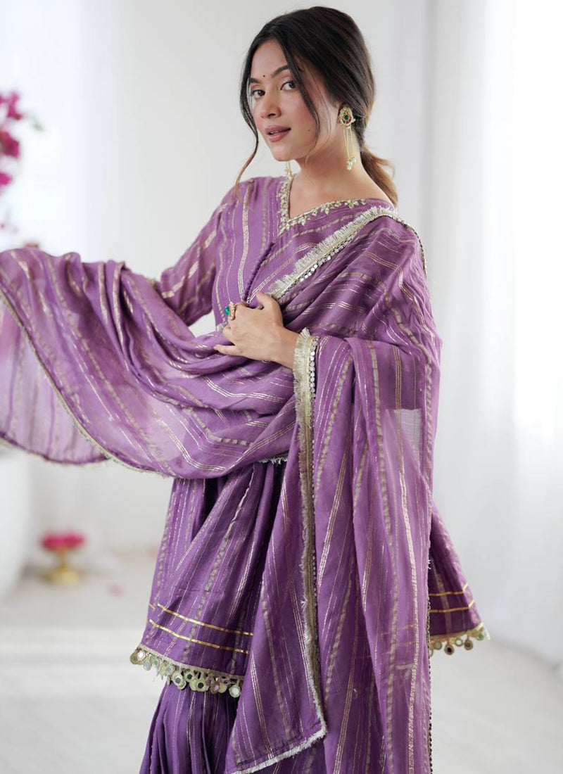 Purple Mul Chander Mirror Work Festival Wear Readymade Sharara Suit SW135452
