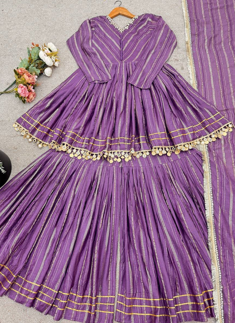Purple Mul Chander Mirror Work Festival Wear Readymade Sharara Suit SW135452
