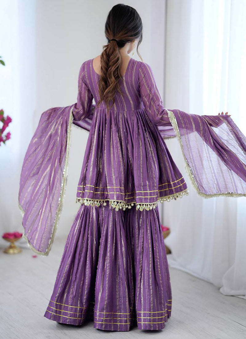 Purple Mul Chander Mirror Work Festival Wear Readymade Sharara Suit SW135452
