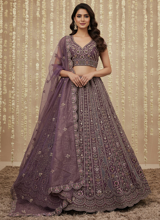 Purple Net Embroidery Work Bridal Wear Lehenga Choli SW260368