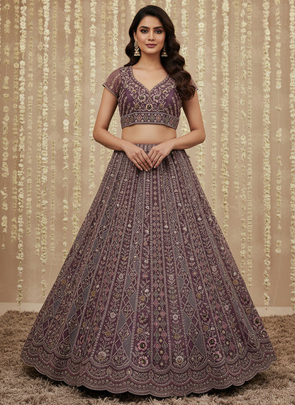 Purple Net Embroidery Work Bridal Wear Lehenga Choli SW260368