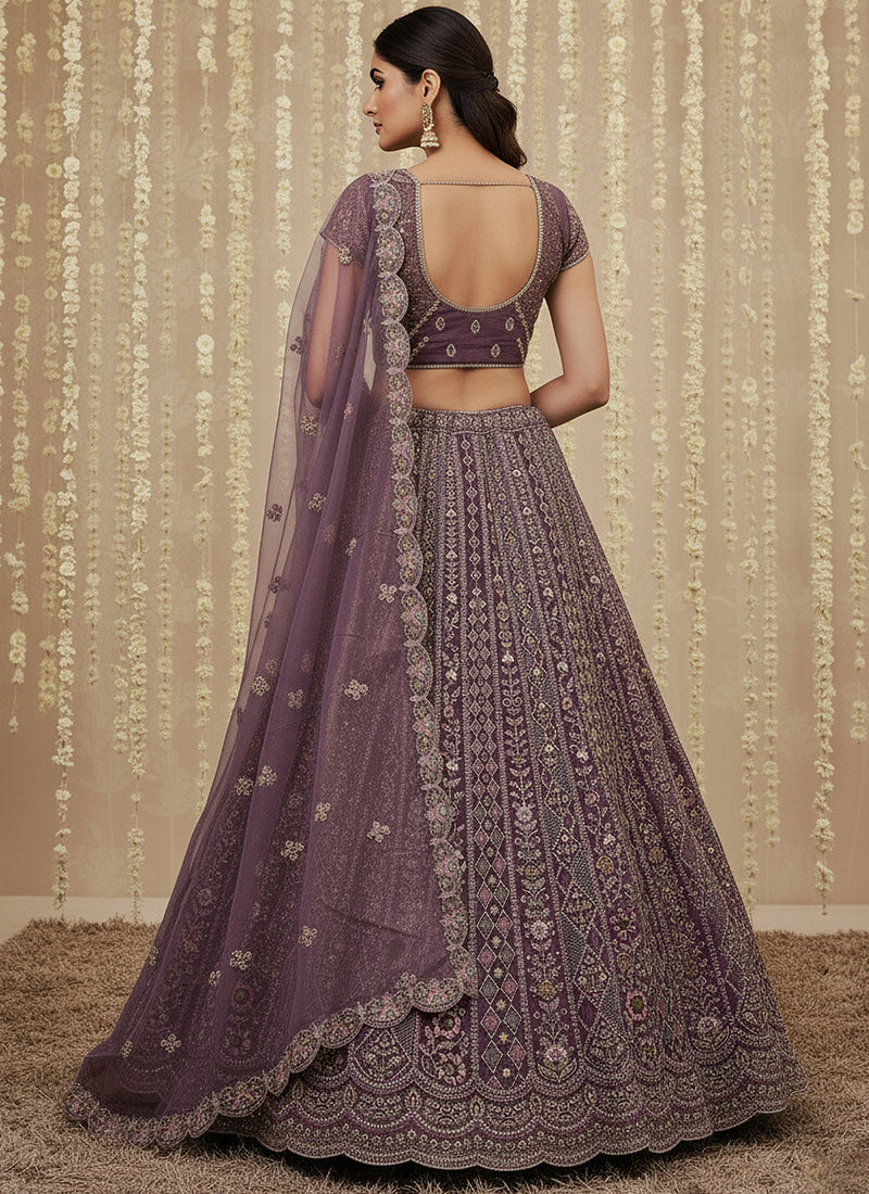 Purple Net Embroidery Work Bridal Wear Lehenga Choli SW260368