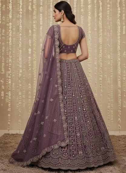 Purple Net Embroidery Work Bridal Wear Lehenga Choli SW260368